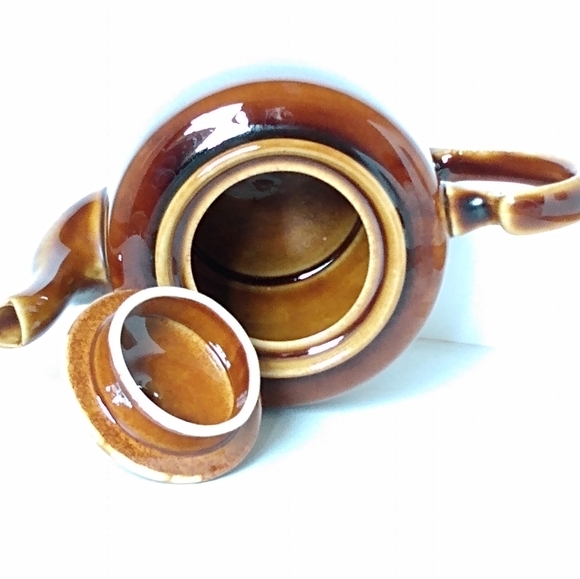 Little Vintage Brown Drip Cream Swirl Glaze Ceramic Tea Pot - Picture 6 of 12